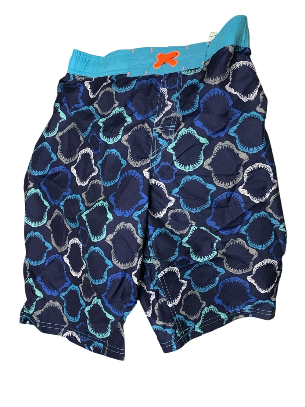 Cat & Jack Boys Swim Trunks XL 16 Navy Blue Shark Print Mesh Lined Board Shorts